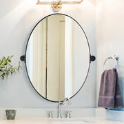 VIOTTO& CO. Modern Matte Black Oval Mirror Bathroom VIOTTO& CO. Vanity Pivot Tilt Mirror Floating Adjustable Swivel Oblong Mirror Wall Mounted Vertical